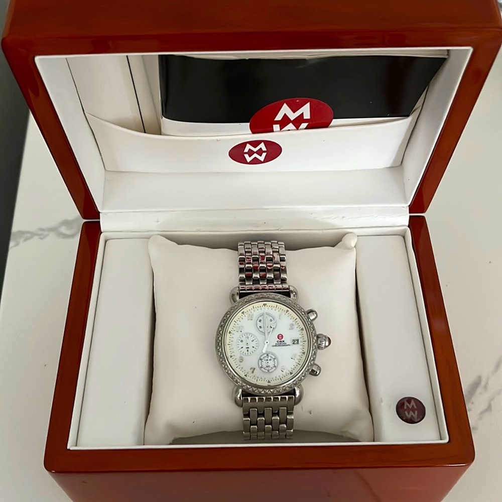 Authentic Michele Silver Classic Round Face with Diamond Watch